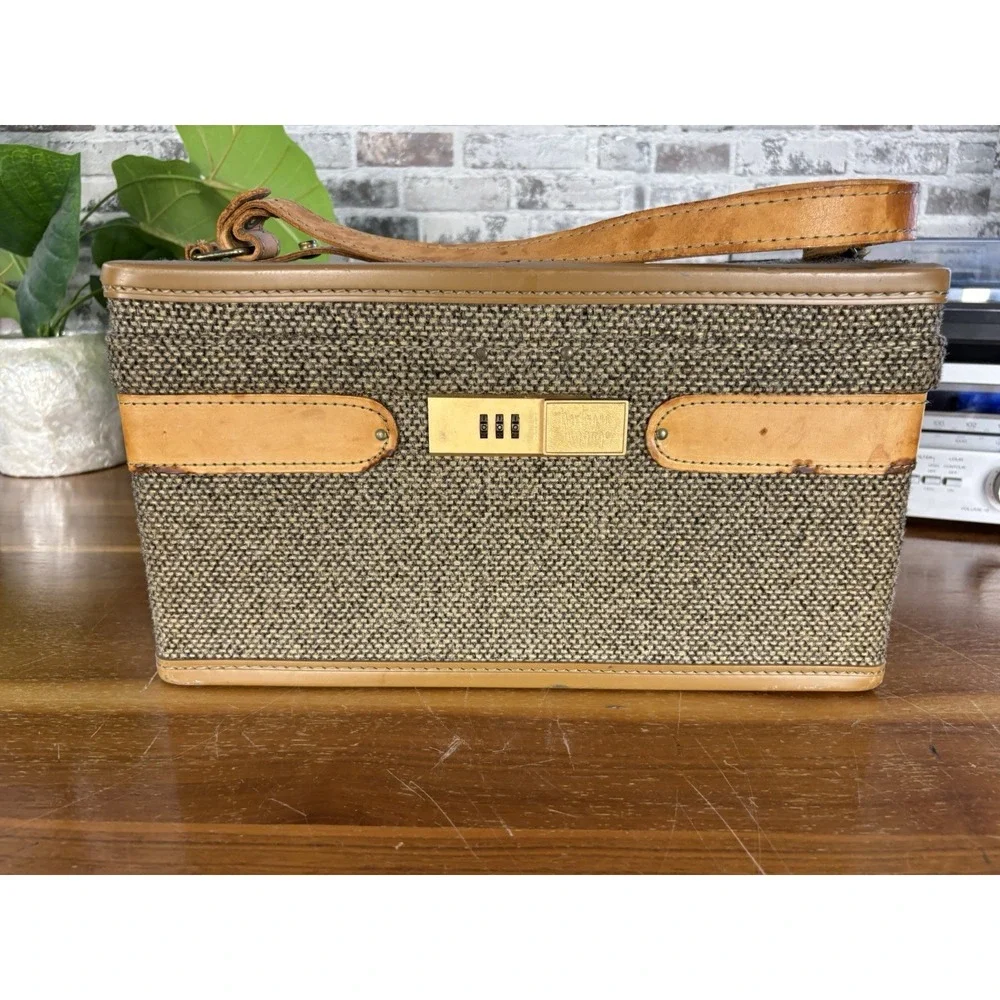 Hartmann Vintage Tweed Leather Train Case⭐️Makeup Toile Interior⭐️15